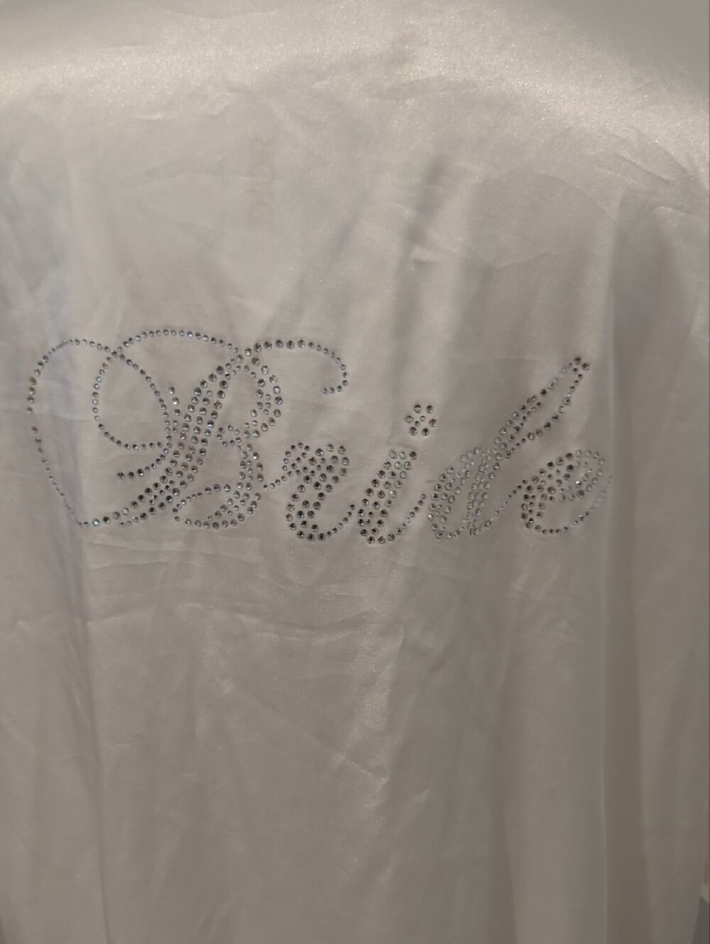 Bride Satin Robe in Ivory with Rhinestone Script - Picture 2 of 5